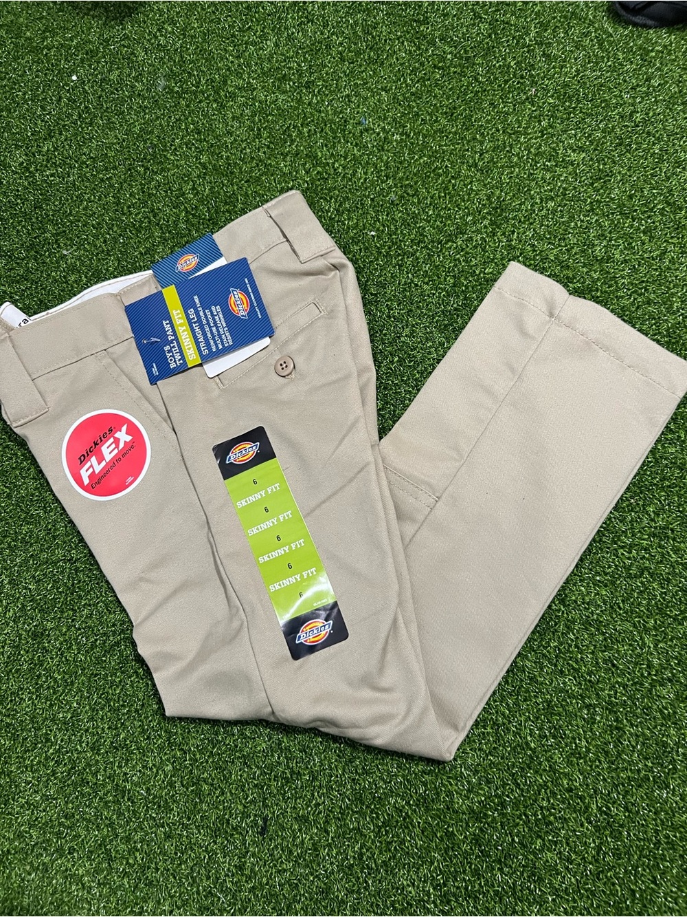 NWT Dickies Flex Skinny Fit Boys Pants Khaki Size 6 🌿